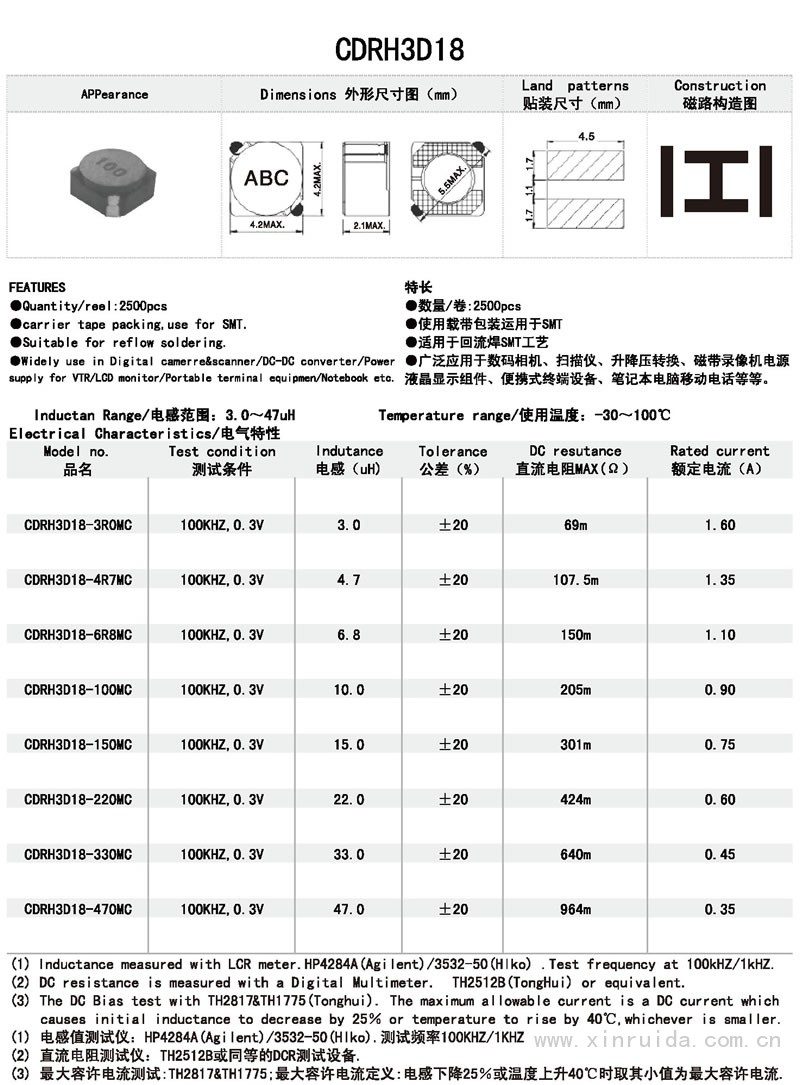 芯瑞達電子,CDRH3D18電感,貼片電感,功率電感,繞線電感