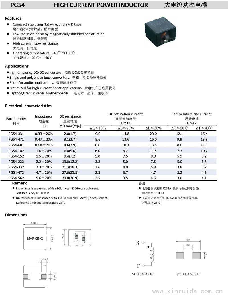 PG54 大電流功率電感