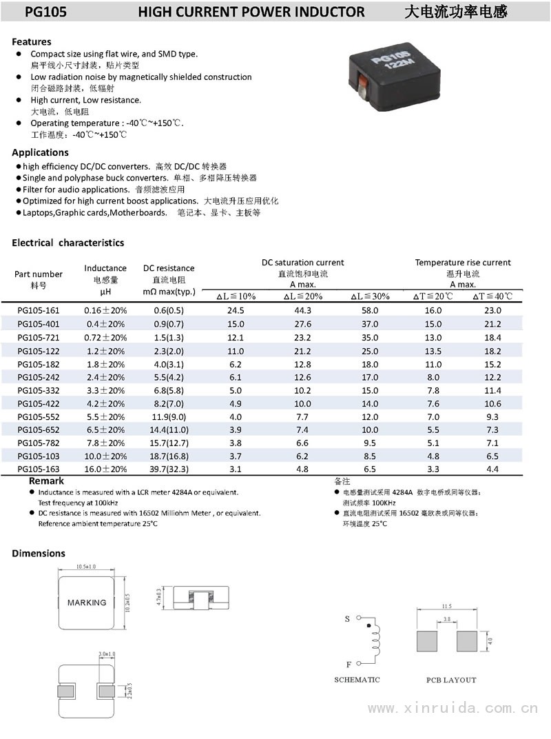 PG105 大電流功率電感