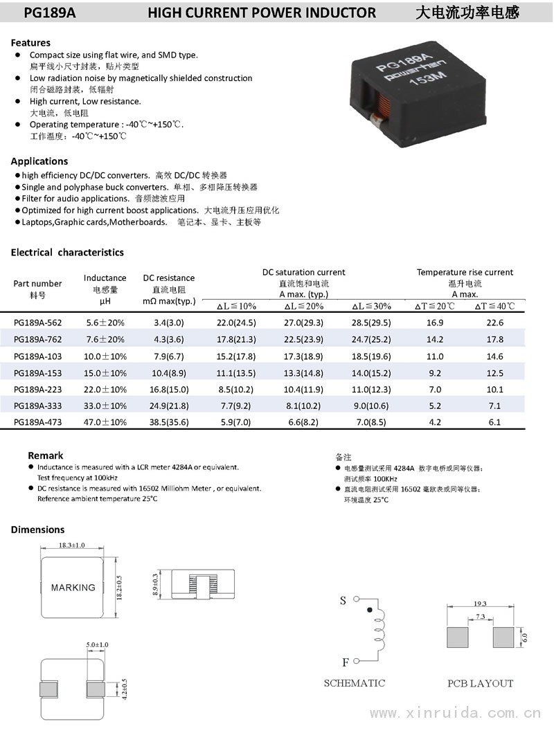 PG189A 大電流功率電感