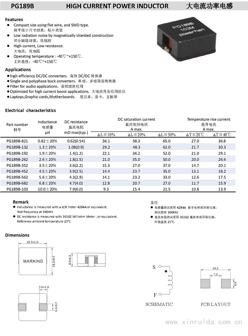 PG189B 大電流功率電感