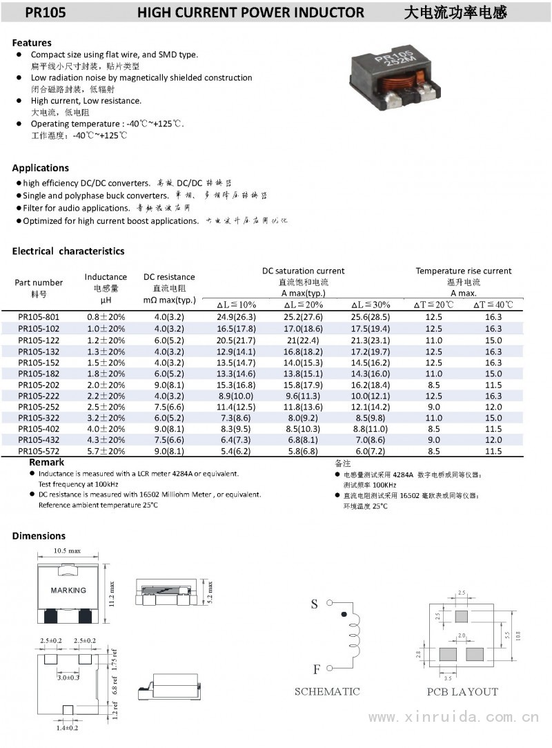 PR105 大電流功率電感