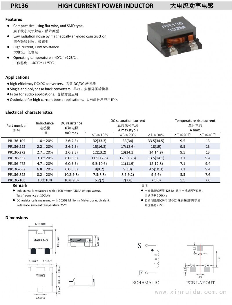 PR136 大電流功率電感