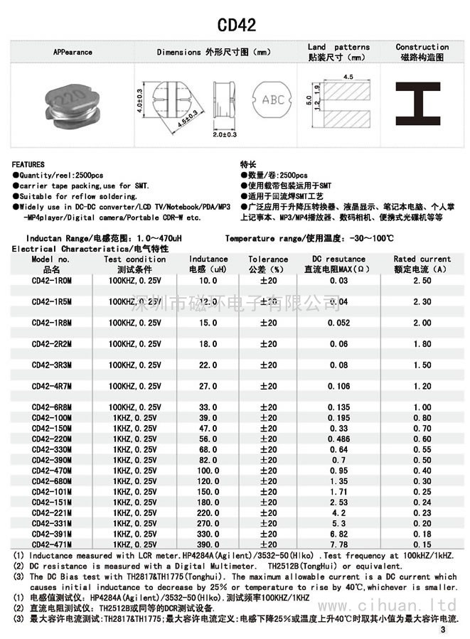 CD42貼片功率電感 