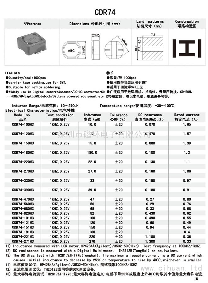 CDR74貼片功率電感 