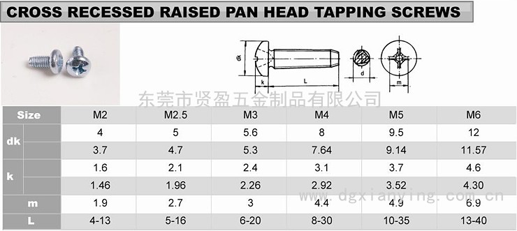 半圓頭十字槽自攻釘