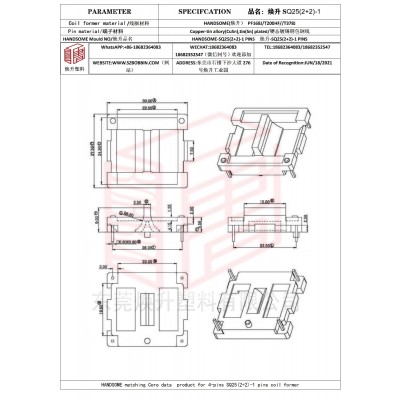 煥升塑料SQ25(2+2)-1高頻變壓器骨架磁芯BOBBIN圖紙